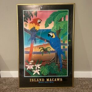 Island of Macaws art print art with gold frame 24x36